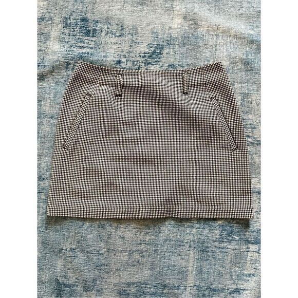 Guess Cream Brown Black Houndstooth Mini Pencil Skirt w Pockets Size 28" - Picture 1 of 6